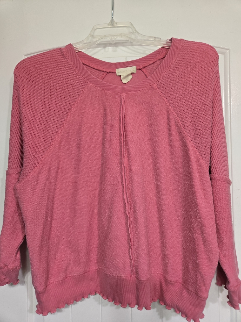 Altar'd State Pink Raglan Waffle-Panel Pullover Sweatshirt
